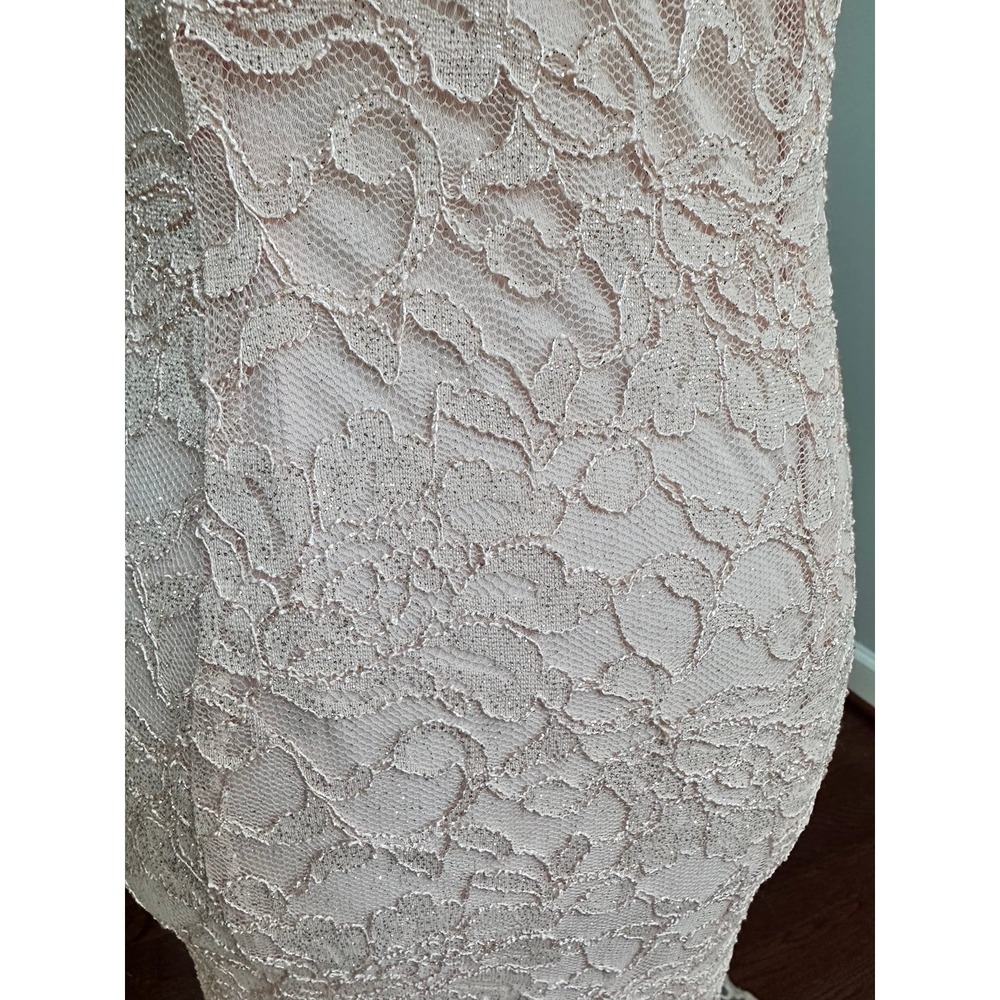 Morgan & Co Glitter Peach One Shoulder Lace Formal Sexy Gown Dress Size 3/4 - Picture 5 of 12